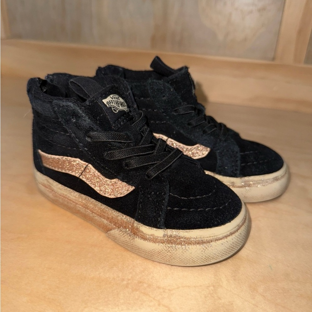 Vans Girls Velvet Black and Gold Sneakers with Suede Upper